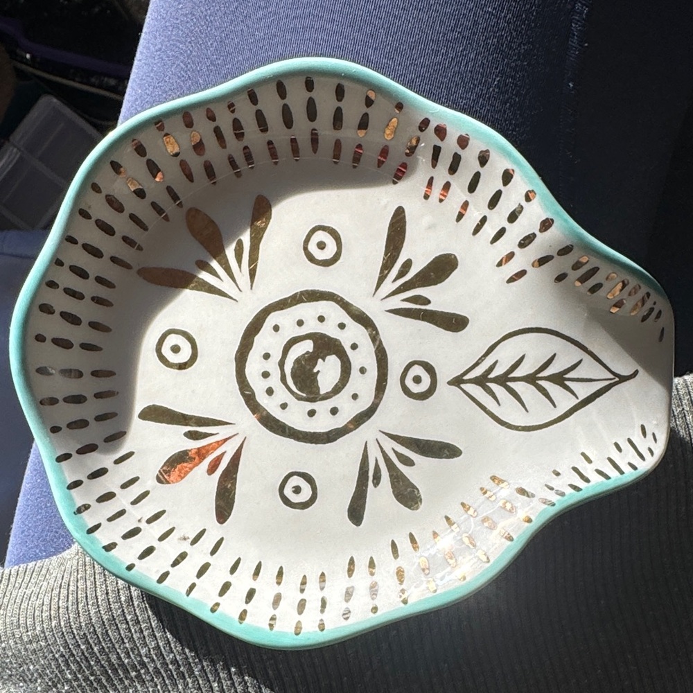 Francesca's Collections Ceramic Dish with Gold and Green Design